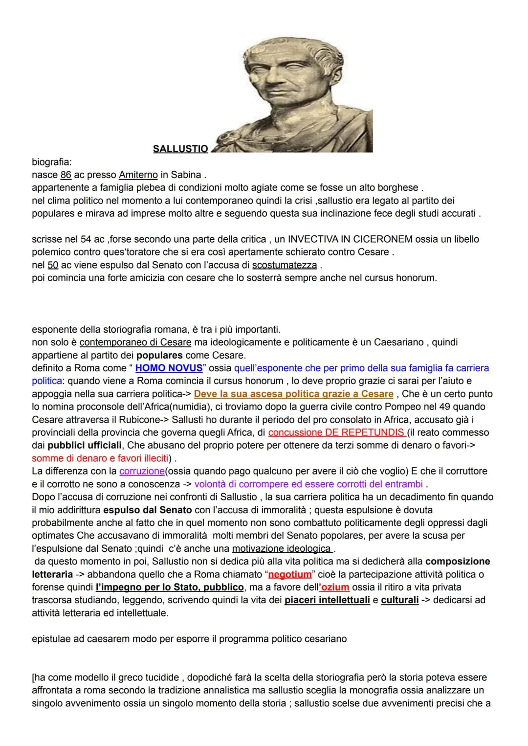 SALLUSTIO
biografia:
nasce 86 ac presso Amiterno in Sabina.
appartenente a famiglia plebea di condizioni molto agiate come se fosse un alto 