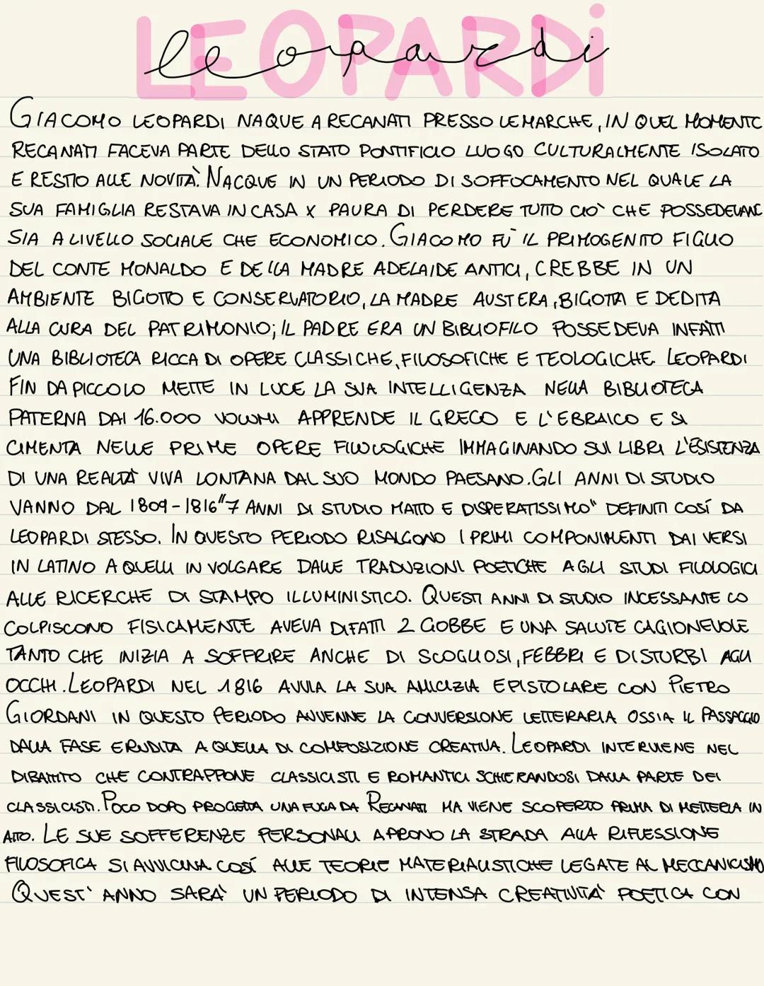 leoparde
GIACOMO LEOPARDI NAQUE A RECANATI PRESSO LE MARCHE, IN QUEL MOMENT
RECANAT FACEVA PARTE DELLO STATO PONTIFICIO LUOGO CULTURALMENTE 