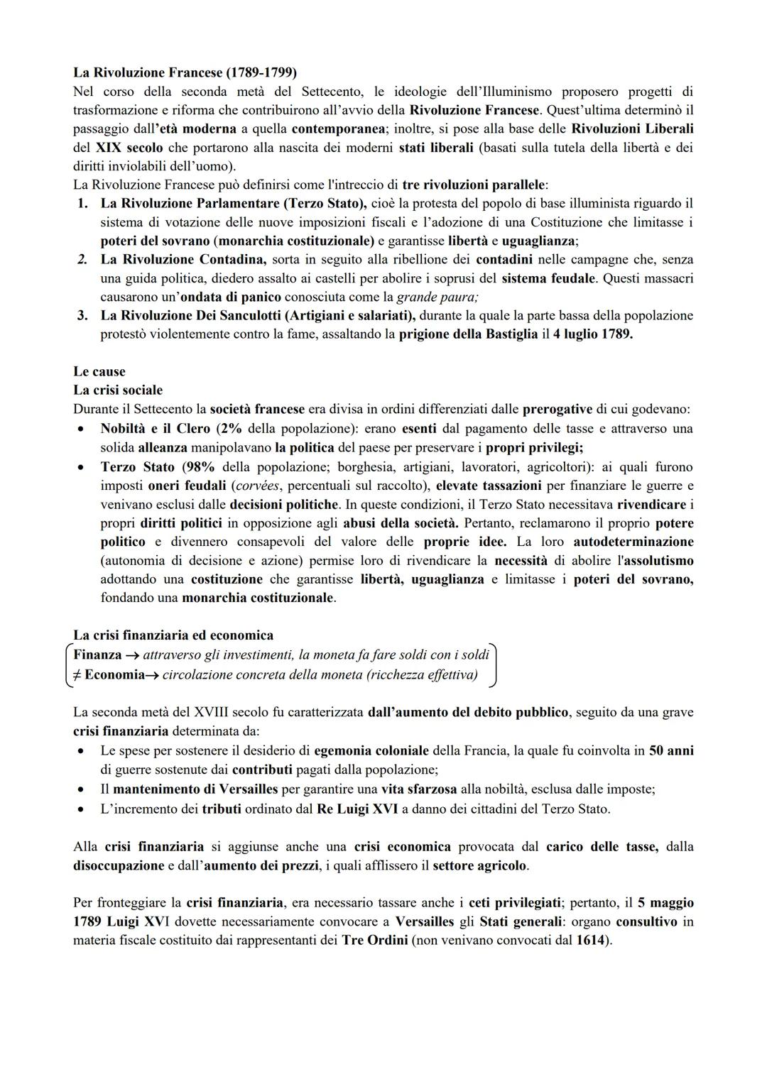 # La Rivoluzione Francese (1789-1799)
Nel corso della seconda metà del Settecento, le ideologie dell'Illuminismo proposero progetti di
trasf