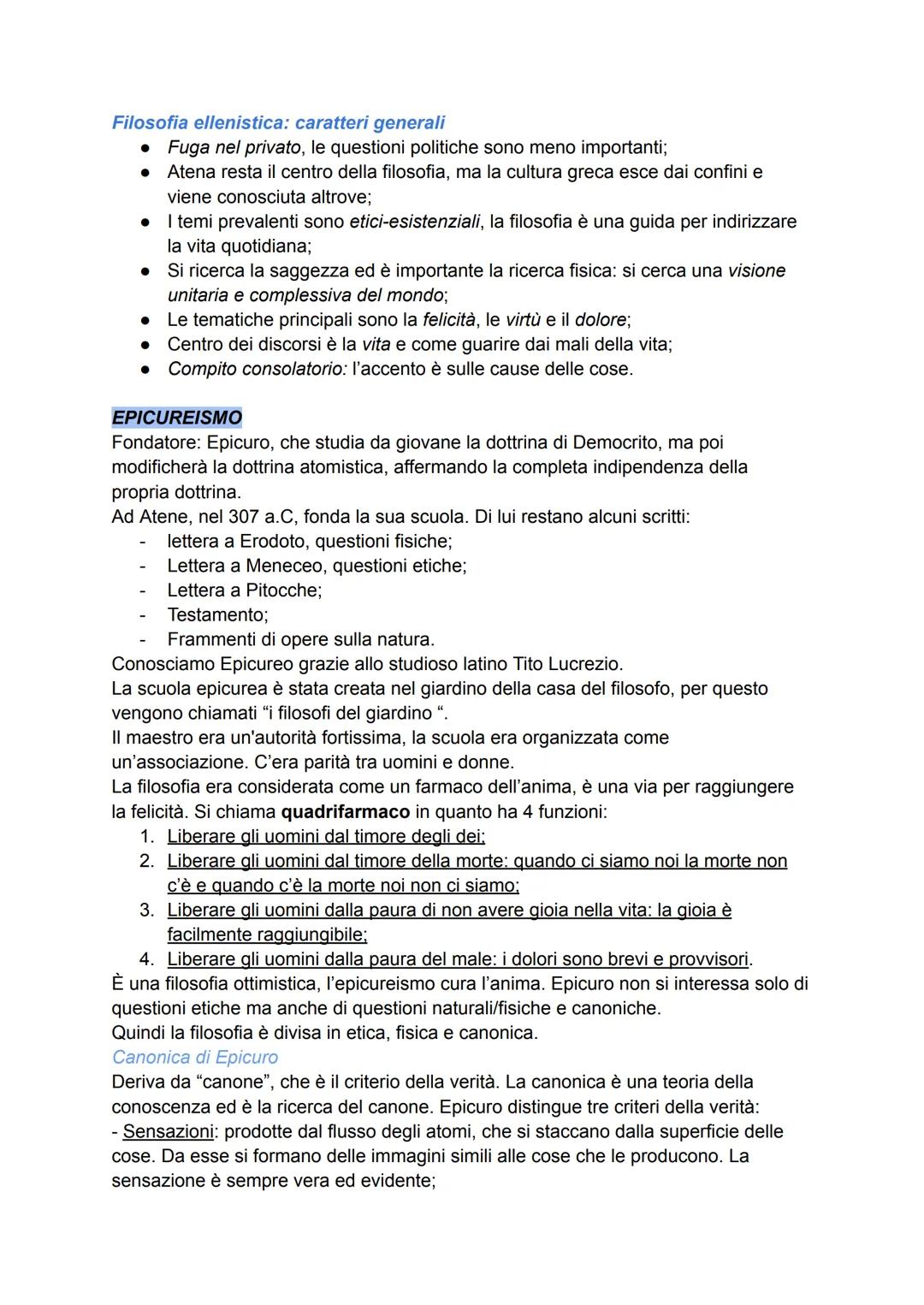 SCUOLE ELLENISTICHE
Età ellenistica
Periodo che inizia dopo la morte di Alessandro Magno. Civiltà universalistica: vede
una simbiosi tra cul