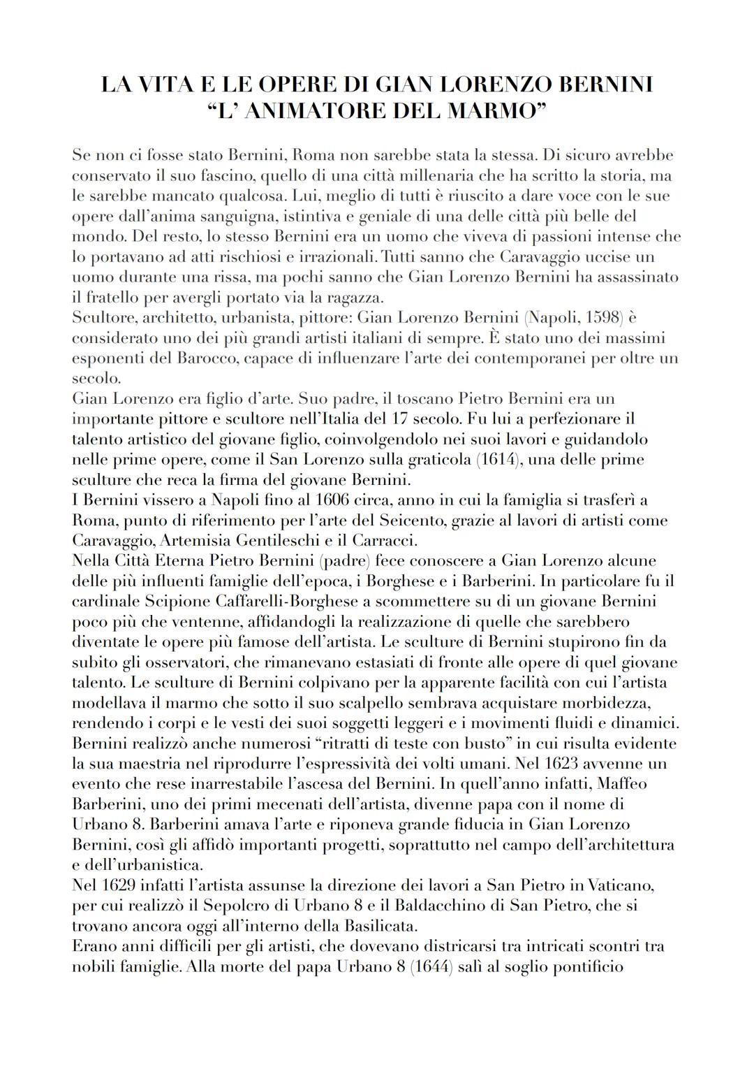La vita e le opere di Gian Lorenzo Bernini 