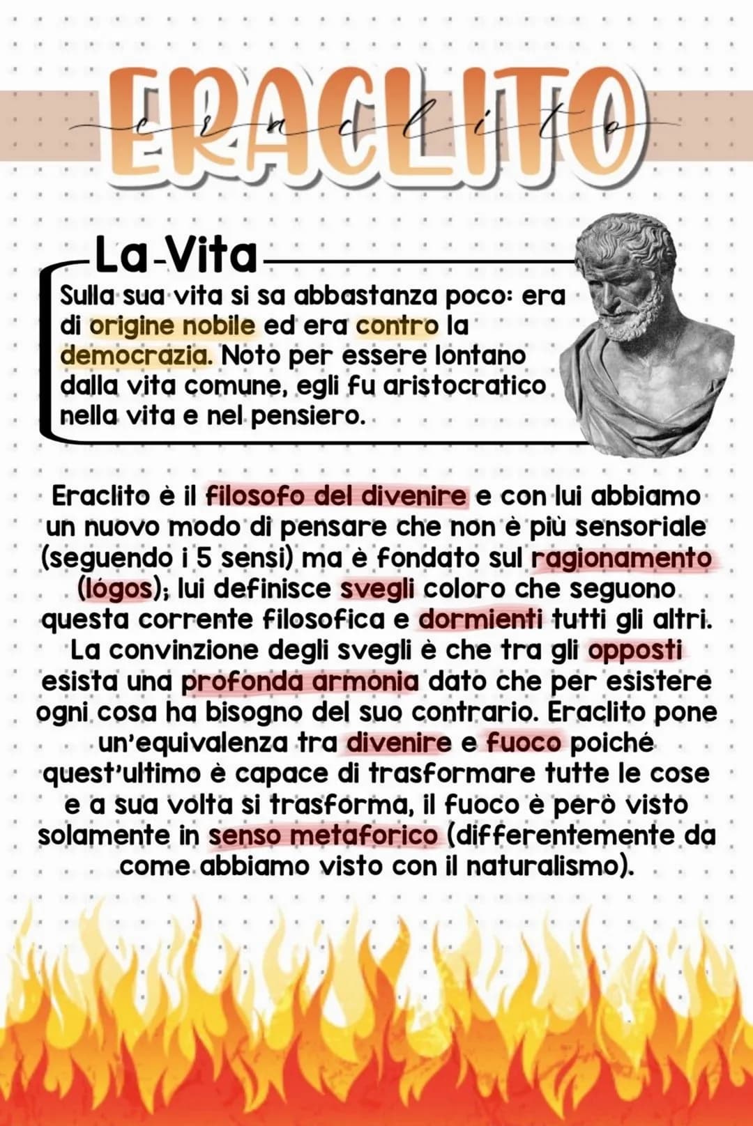 ERACLITO
-La-Vita
Sulla sua vita si sa abbastanza poco: era
di origine nobile ed era contro la
democrazia. Noto per essere lontano
dalla vit