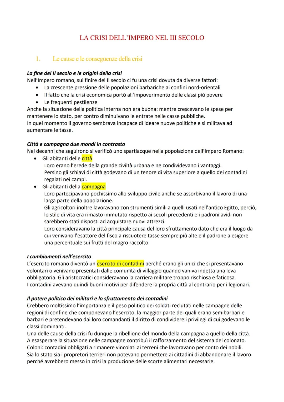 1. Le cause e le conseguenze della crisi
La fine del II secolo e le origini della crisi
Nell'Impero romano, sul finire del II secolo ci fu u