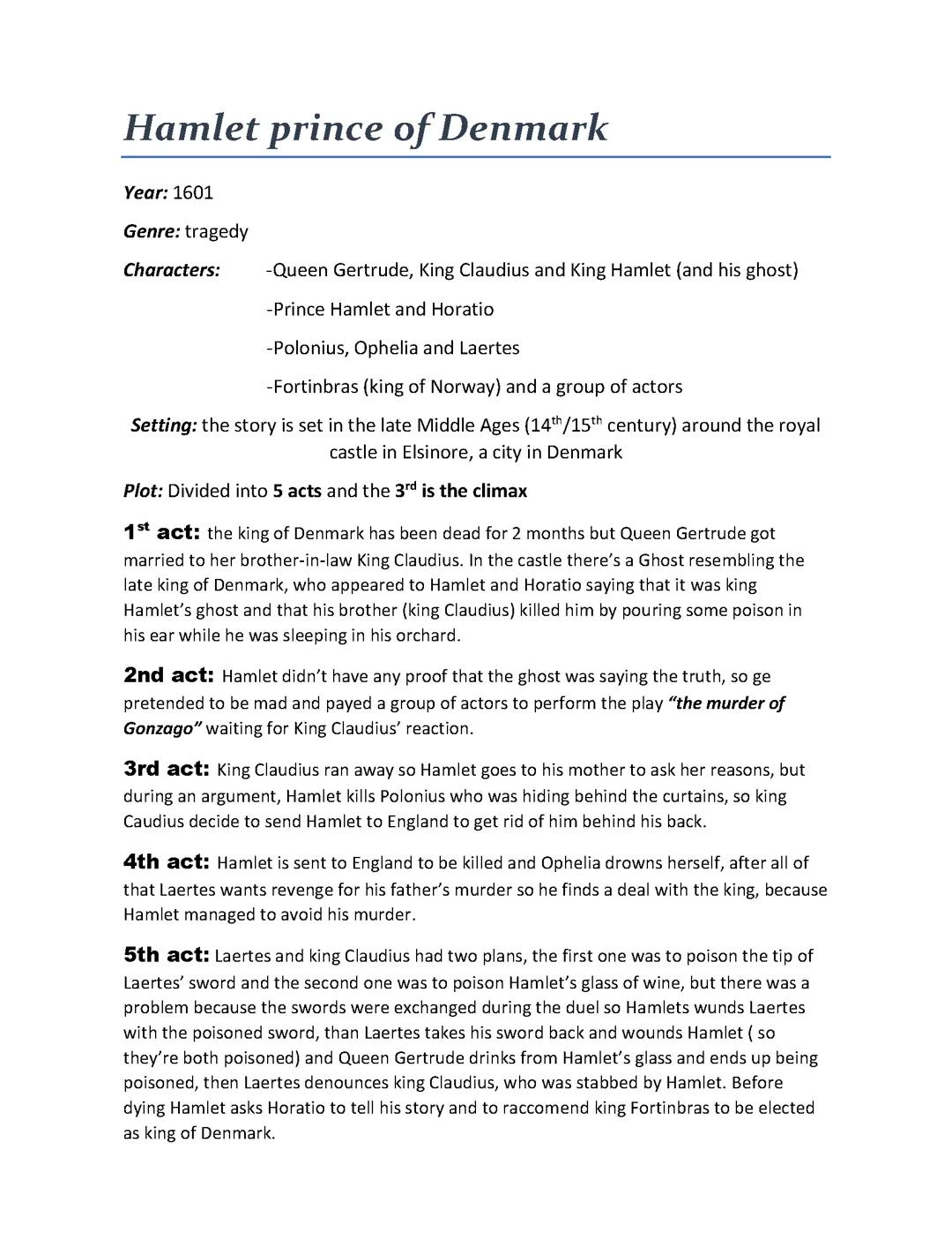 Hamlet, il Principe di Danimarca: Analisi e Appunti