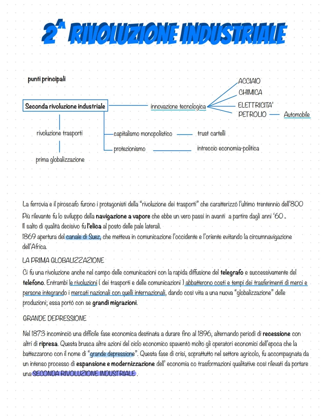 2ª RIVOLUZIONE INDUSTRIALE
punti principali
Seconda rivoluzione industriale
rivoluzione trasporti
:|
prima globalizzazione
innovazione tecno