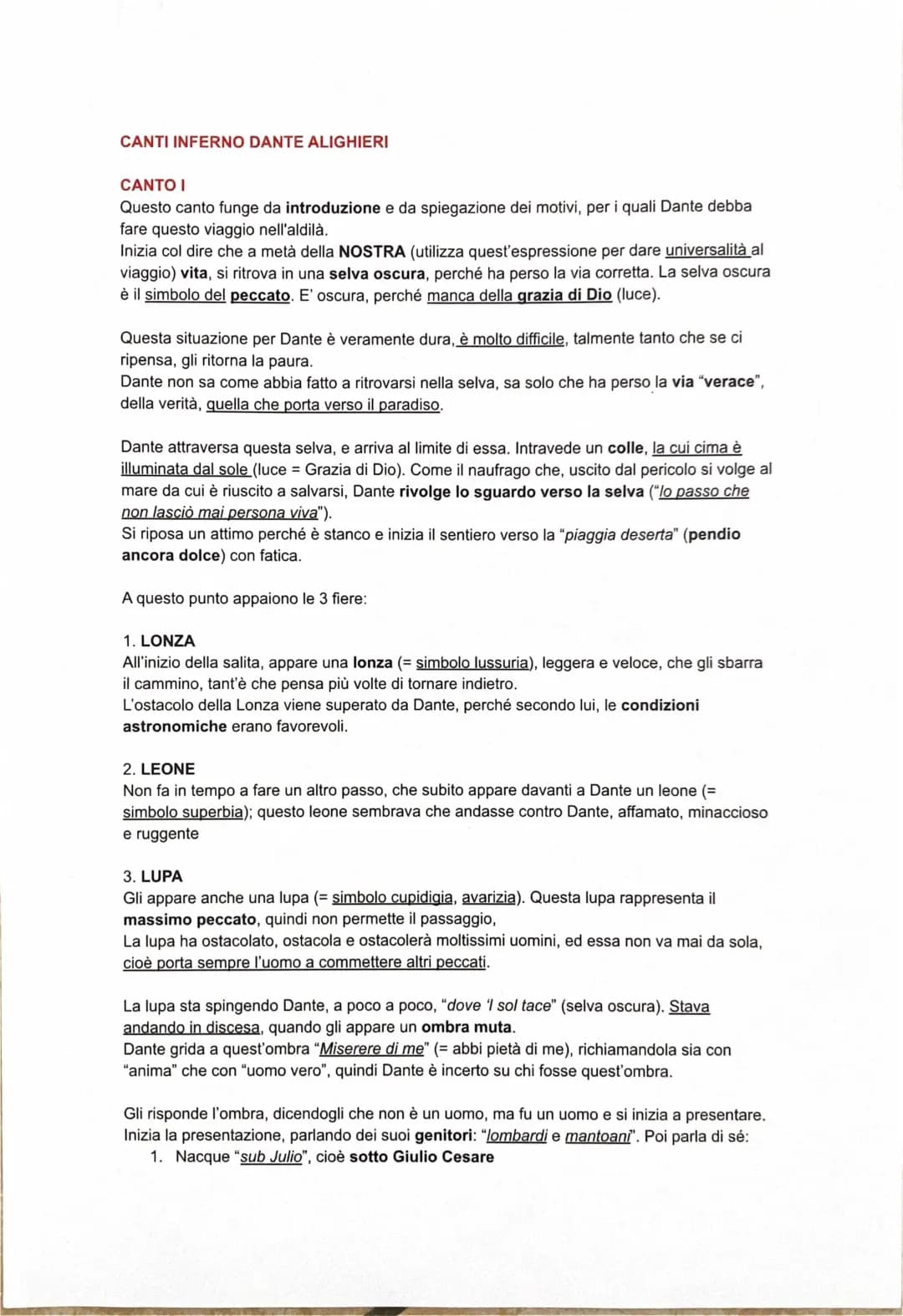 Analisi del Primo Canto dell'Inferno di Dante