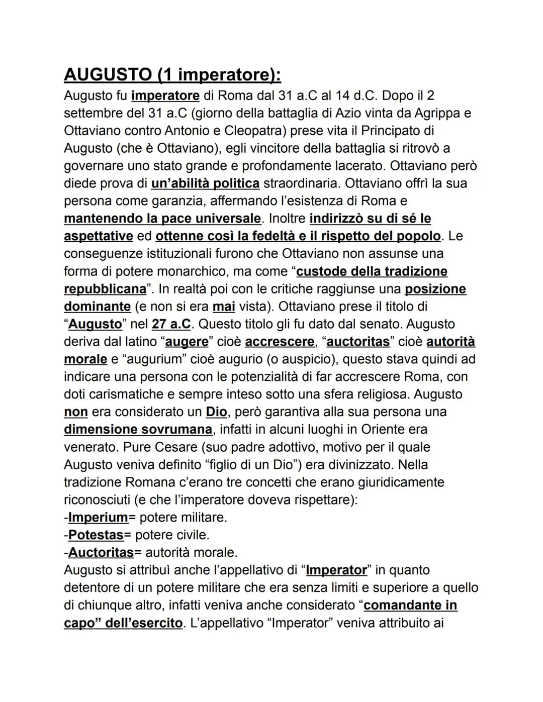 AUGUSTO (1 imperatore):
Augusto fu imperatore di Roma dal 31 a.C al 14 d.C. Dopo il 2
settembre del 31 a.C (giorno della battaglia di Azio v