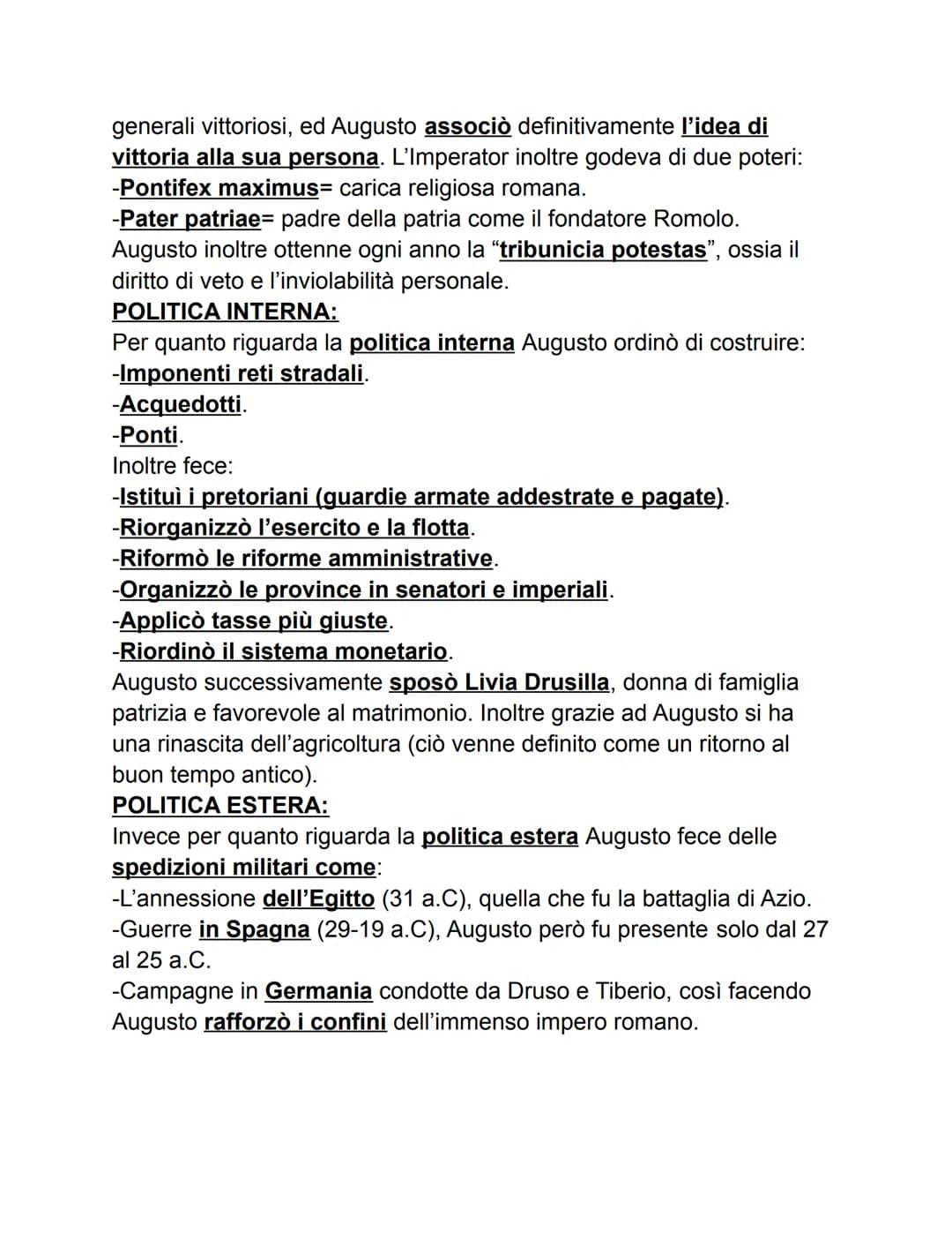AUGUSTO (1 imperatore):
Augusto fu imperatore di Roma dal 31 a.C al 14 d.C. Dopo il 2
settembre del 31 a.C (giorno della battaglia di Azio v