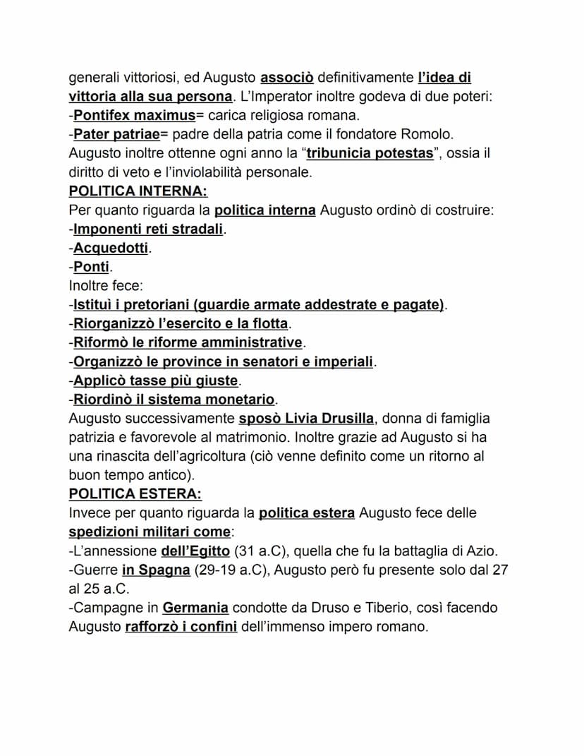 AUGUSTO (1 imperatore):
Augusto fu imperatore di Roma dal 31 a.C al 14 d.C. Dopo il 2
settembre del 31 a.C (giorno della battaglia di Azio v