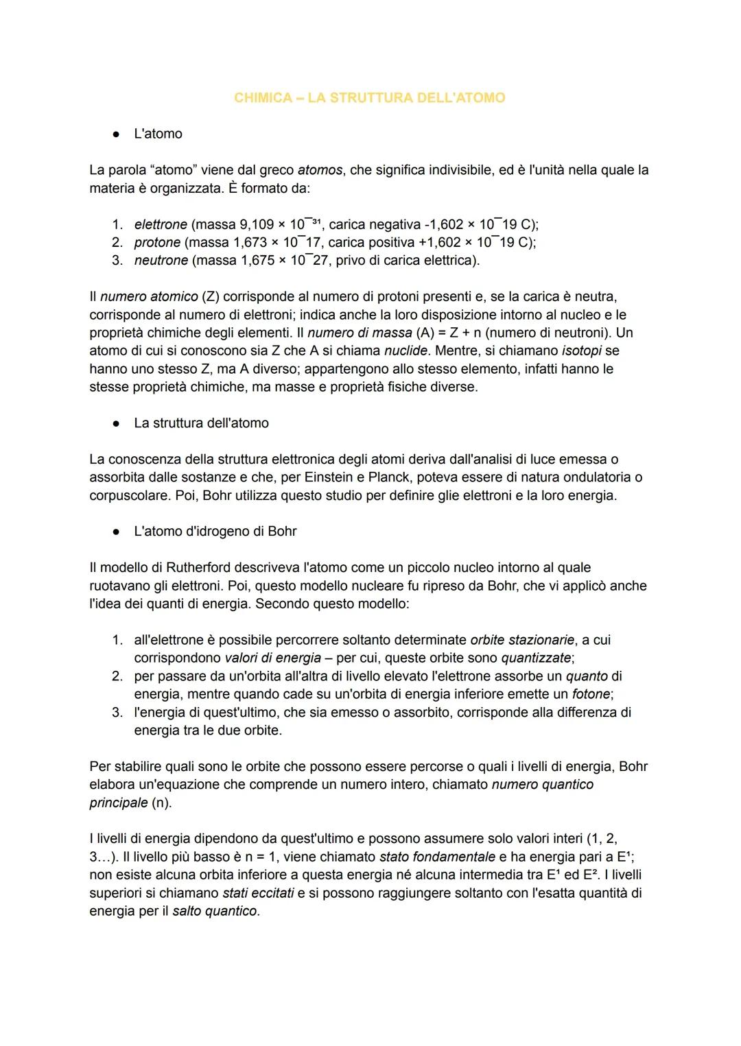 La struttura dell'atomo, i numeri quantici e gli orbitali, la configurazione elettronica – chimica