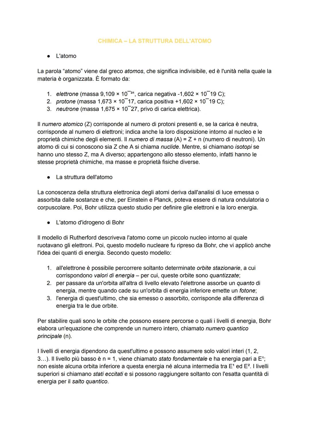 ●
L'atomo
CHIMICA - LA STRUTTURA DELL'ATOMO
La parola "atomo" viene dal greco atomos, che significa indivisibile, ed è l'unità nella quale l