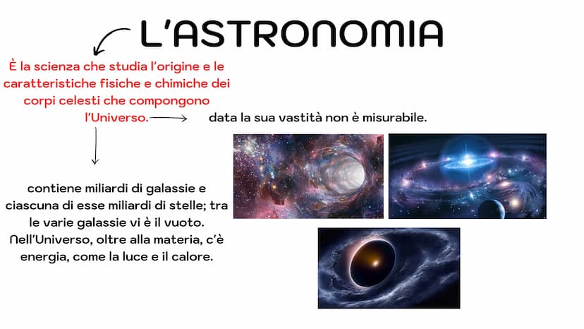 L'UNIVERSO
Miriam Giuliano L'ASTRONOMIA
È la scienza che studia l'origine e le
caratteristiche fisiche e chimiche dei
corpi celesti che comp