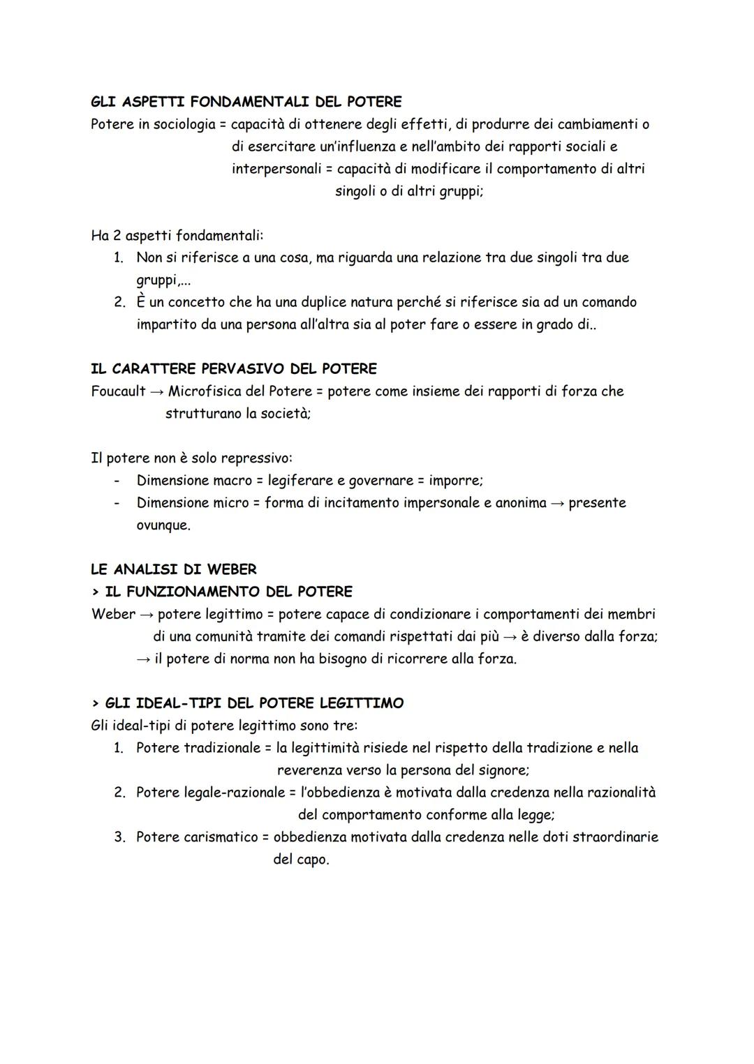 GLI ASPETTI FONDAMENTALI DEL POTERE
Potere in sociologia = capacità di ottenere degli effetti, di produrre dei cambiamenti o
di esercitare u