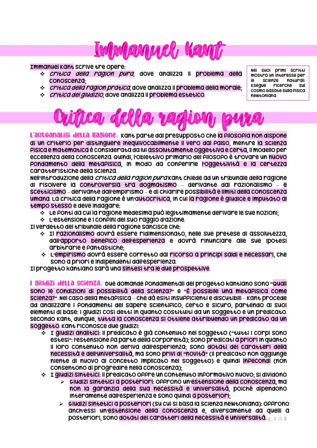 Immanuel Kant
Immanuel Kant scrive tre opere:
critica della ragion pura, dove analizza il problema della
conoscenza;
* critica della ragion 