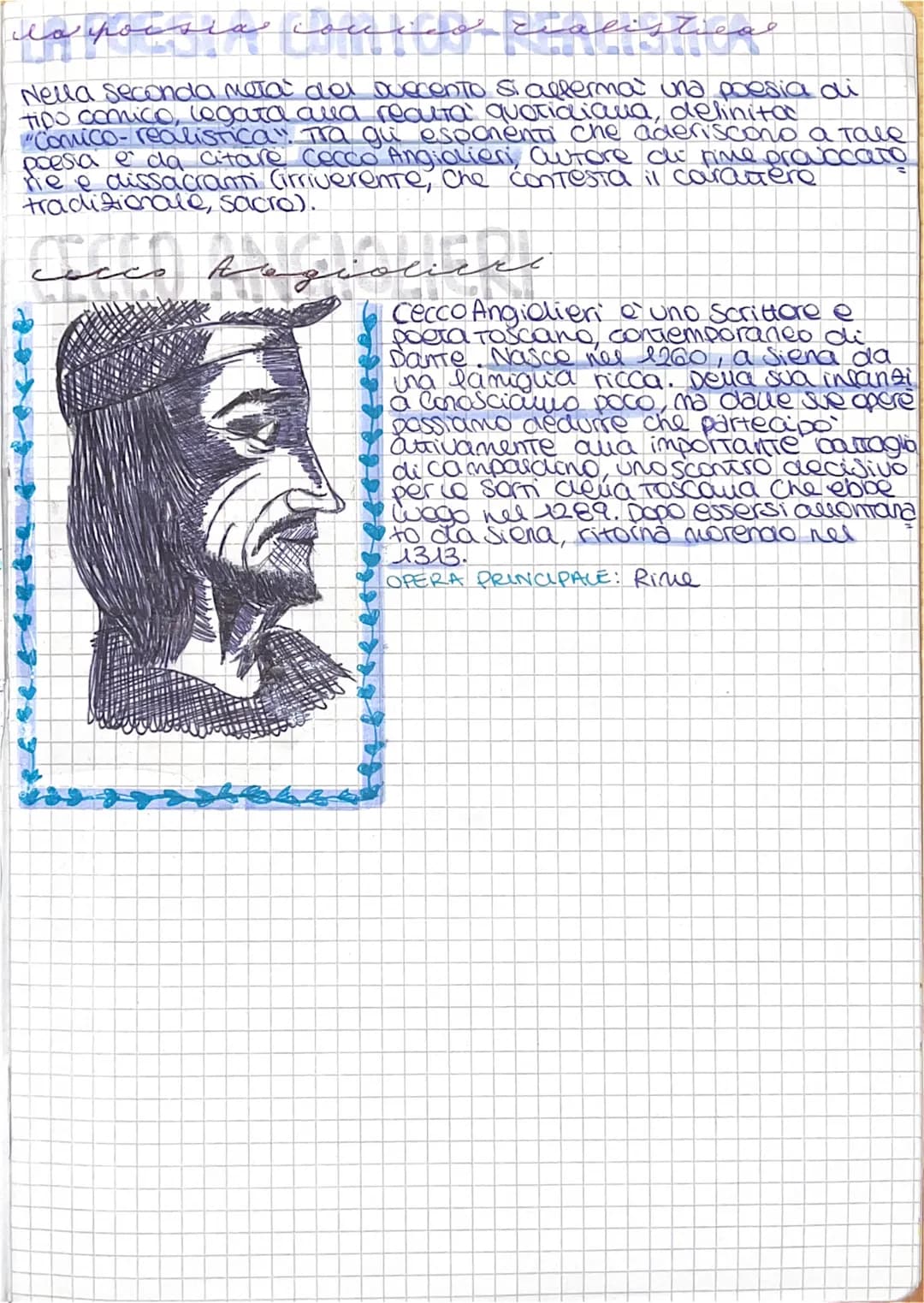 مصمين يمنم تمام عمل المال
Nella seconda metà del Duecento si afferma una poesia di
tipo comico, legata alla recuta quotidiana, delinita
"Com