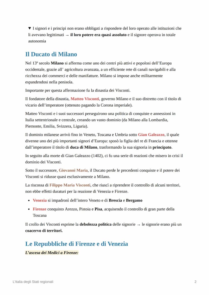 L'Italia degli Stati regionali
Dal comune alla signoria
Dalla seconda metà del 13° secolo e durante tutto il 14°, i comuni italiani entraron