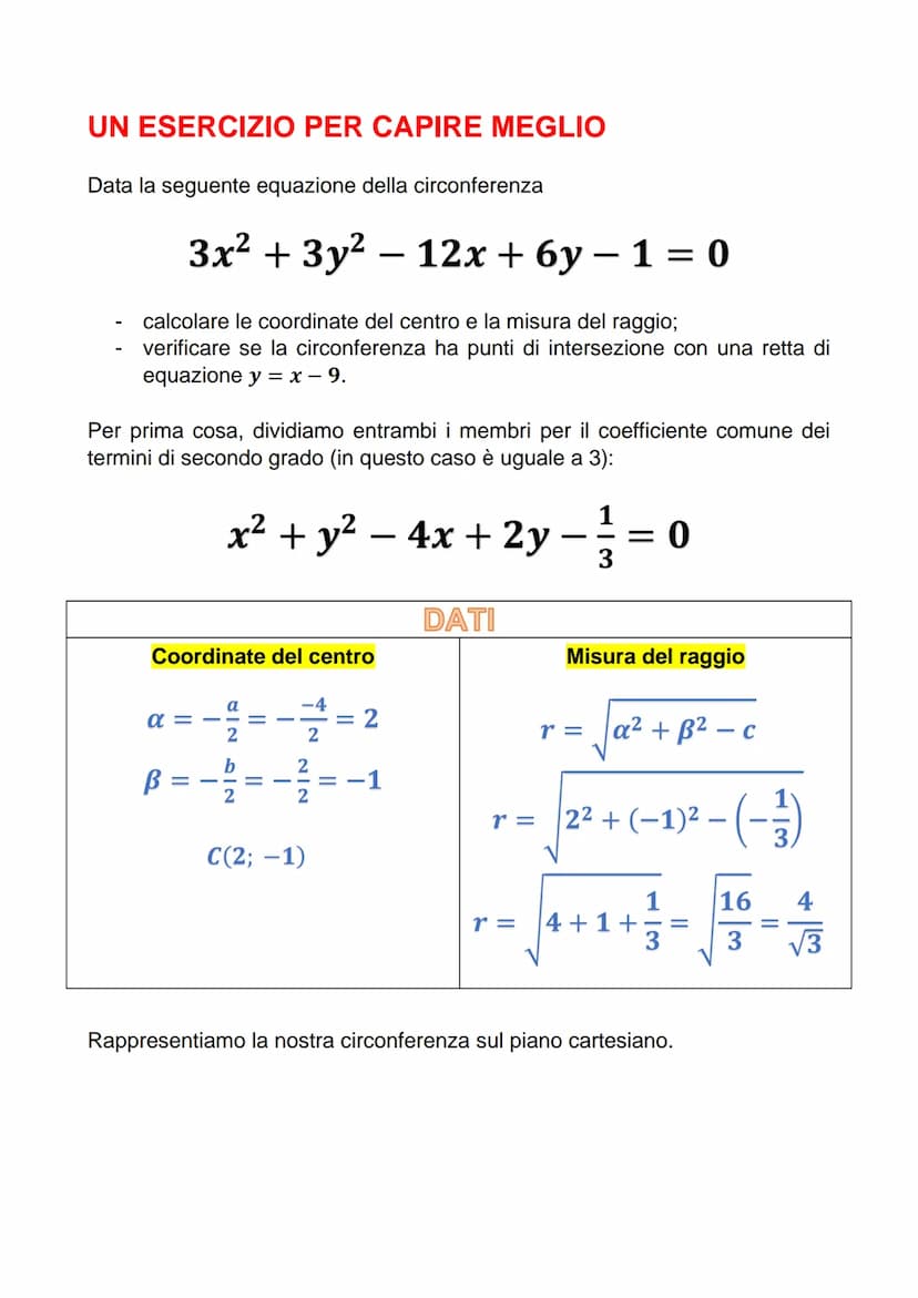 LA CIRCONFERENZA NEL PIANO
CARTESIANO
La circonferenza è il luogo geometrico dei punti equidistanti da un punto C
(centro). La distanza fra 