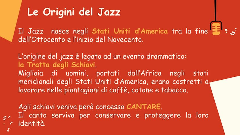 1...2...3...4...
II
JAZZ
doo Le Origini del Jazz
Il Jazz nasce negli Stati Uniti d'America tra la fine
dell'Ottocento e l'inizio del Novecen