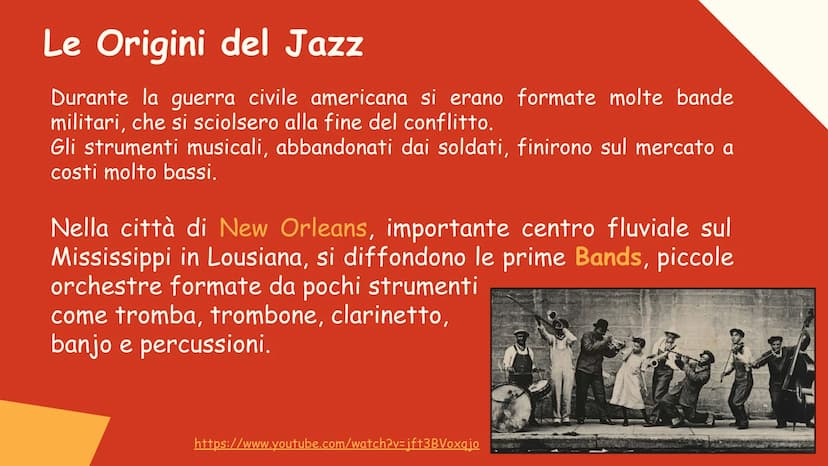 1...2...3...4...
II
JAZZ
doo Le Origini del Jazz
Il Jazz nasce negli Stati Uniti d'America tra la fine
dell'Ottocento e l'inizio del Novecen