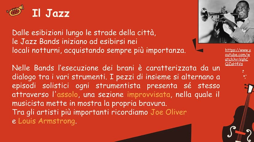 1...2...3...4...
II
JAZZ
doo Le Origini del Jazz
Il Jazz nasce negli Stati Uniti d'America tra la fine
dell'Ottocento e l'inizio del Novecen