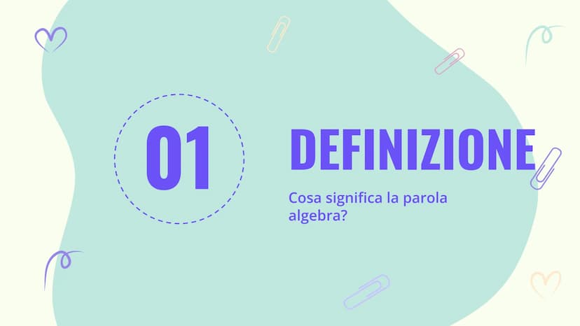UN'INTRODUZIONE
ALL'ALGEBRA
Luce Joan Ruffato
MC MR
7
4
%
+/
M.
C
M+
9
8
6
550
ON
AC
0
2
+JUB
3
3ªE 01
03
DEFINIZIONE
Cosa significa algebra