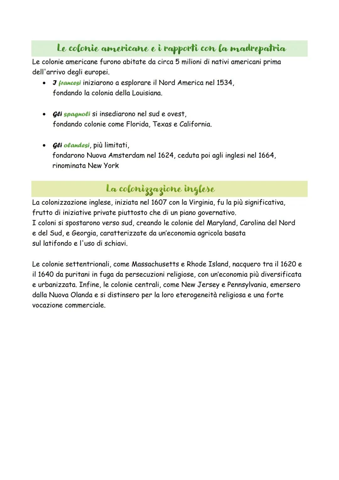 # Le colonie americane e i rapporti con la madrepatria
Le colonie americane furono abitate da circa 5 milioni di nativi americani prima
dell