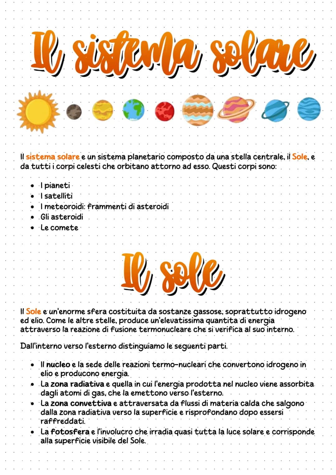 Il sistema solare
Il sistema solare e un sistema planetario composto da una stella centrale, il Sole, e
da tutti i corpi celesti che orbitan