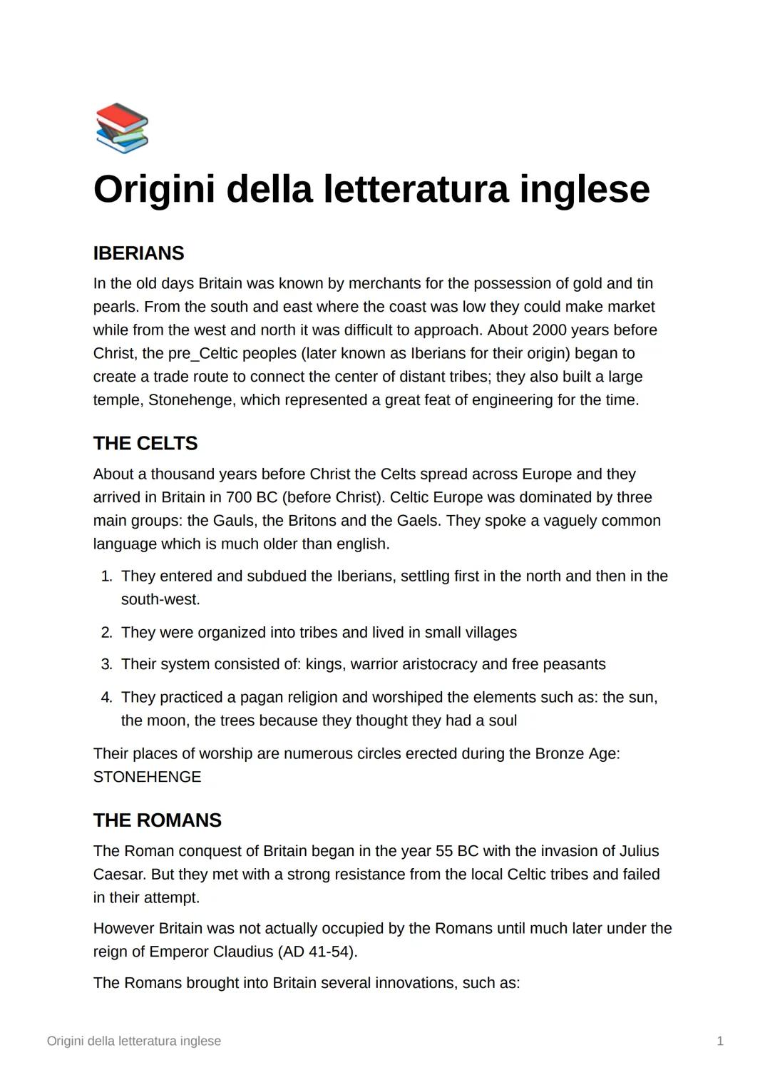 Origini della letteratura inglese
IBERIANS
In the old days Britain was known by merchants for the possession of gold and tin
pearls. From th
