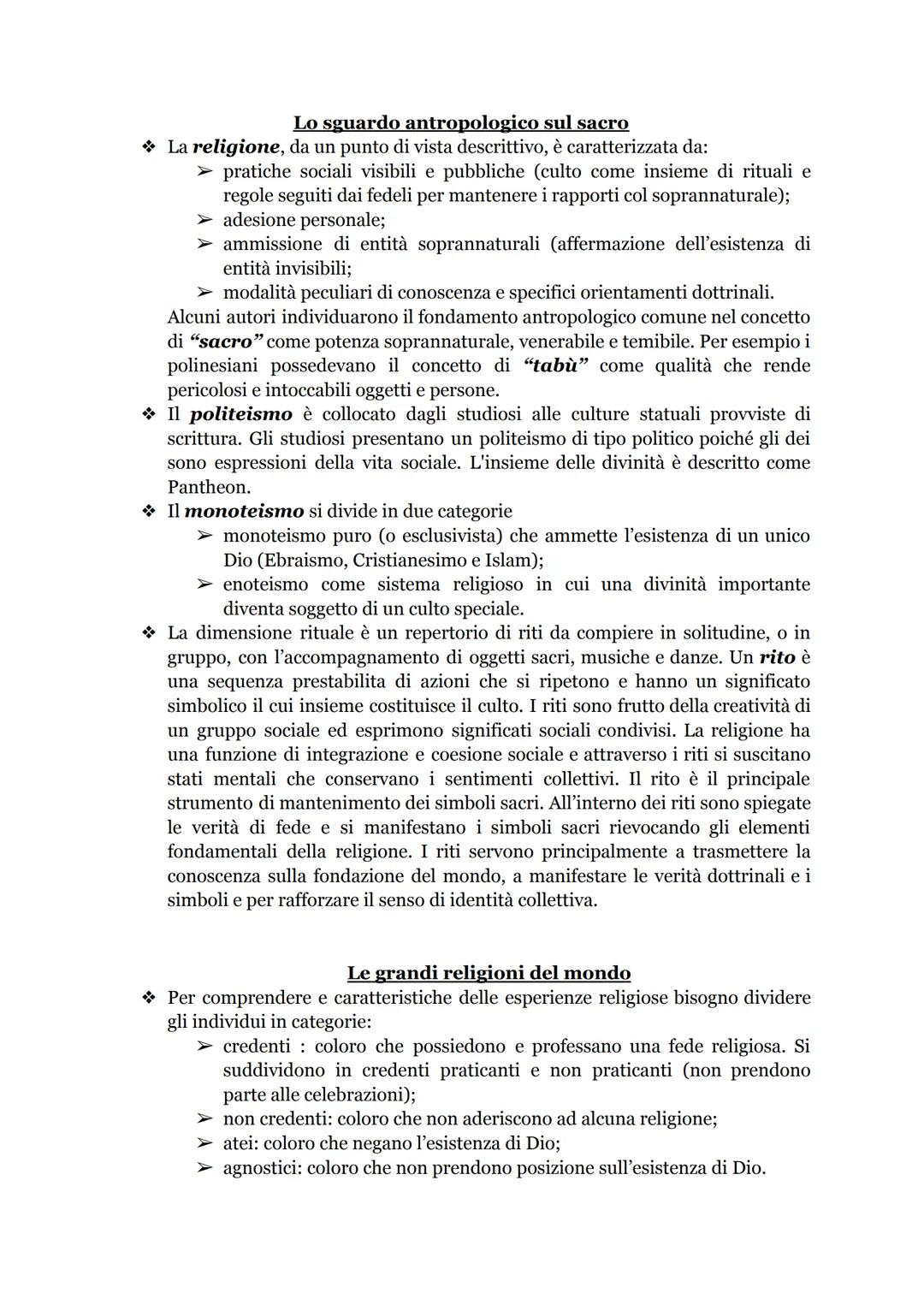 Lo sguardo antropologico sul sacro
La religione, da un punto di vista descrittivo, è caratterizzata da:
➤ pratiche sociali visibili e pubbli