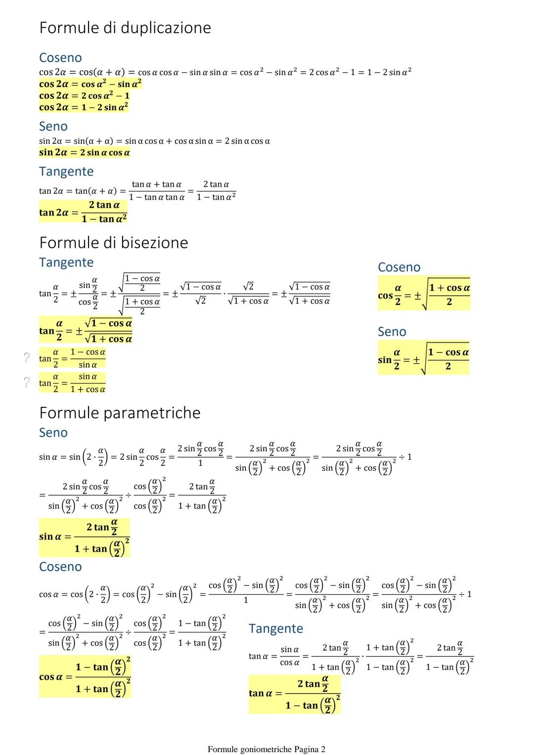 Formule di addizione e sottrazione
Coseno
Coseno di una differenza
8=α-B
A(1,0); B (cos ß, sin ß); C(cosa, sin a); D(cos(a - B), sin(a - b))