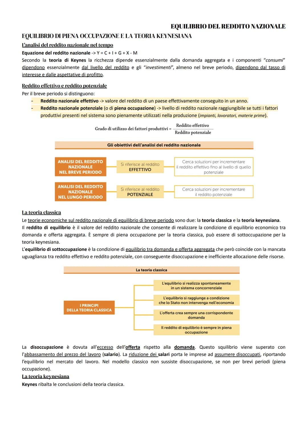 EQUILIBRIO DI PIENA OCCUPAZIONE E LA TEORIA KEYNESIANA
L'analisi del reddito nazionale nel tempo
Equazione del reddito nazionale -> Y=C+I+G 