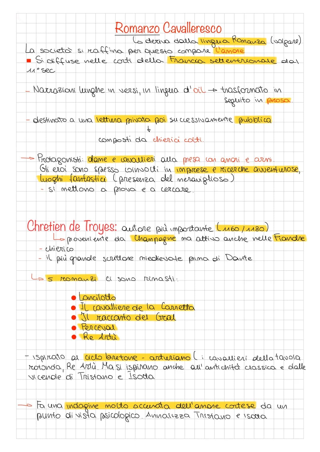 Romanzo Cavalleresco
lo deriva dalla lingua
Romanza (volgare)
La società si raffina per questo compare l'amore
Si diffuse nelle corti della 