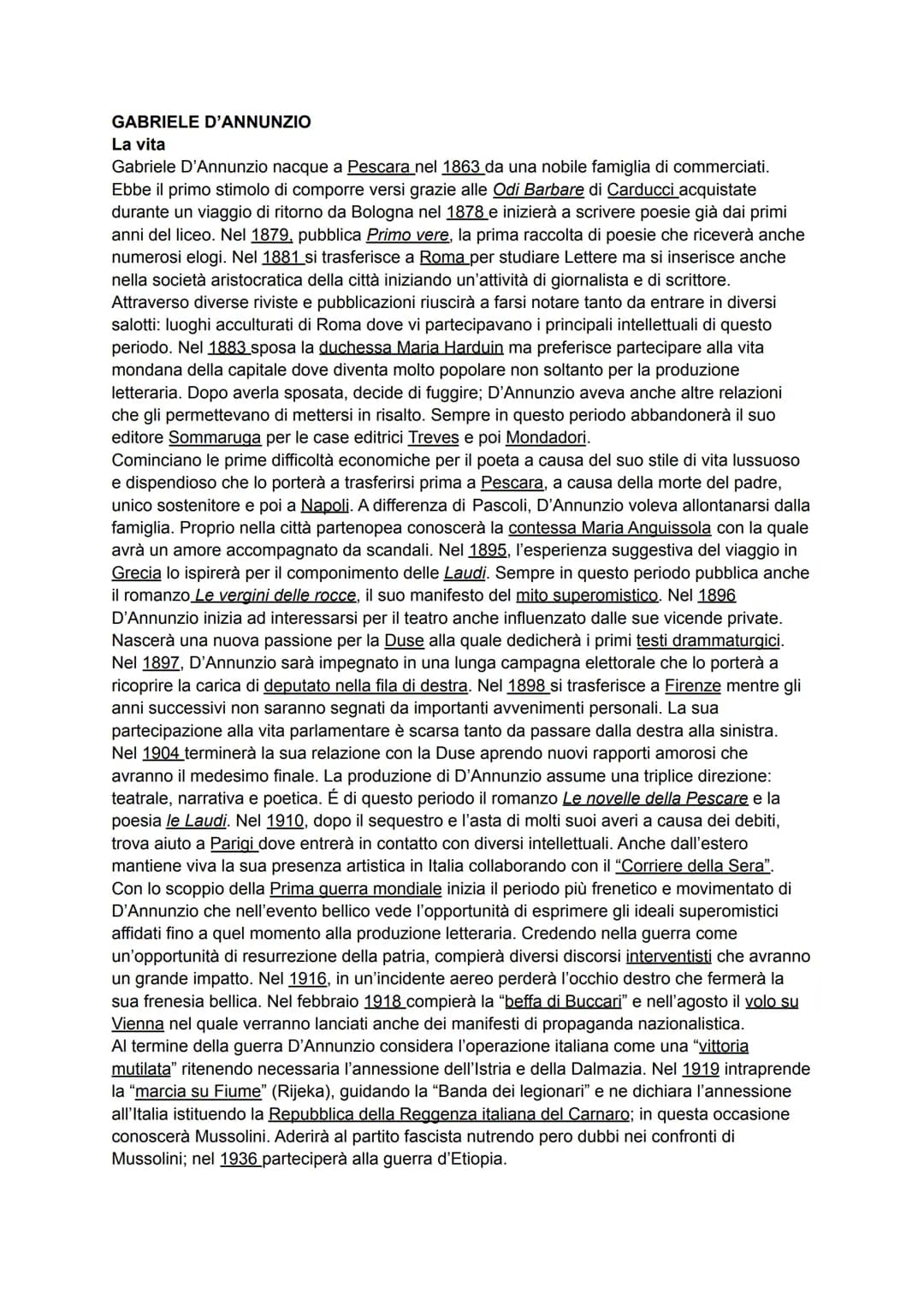 GABRIELE D'ANNUNZIO
La vita
Gabriele D'Annunzio nacque a Pescara nel 1863 da una nobile famiglia di commerciati.
Ebbe il primo stimolo di co