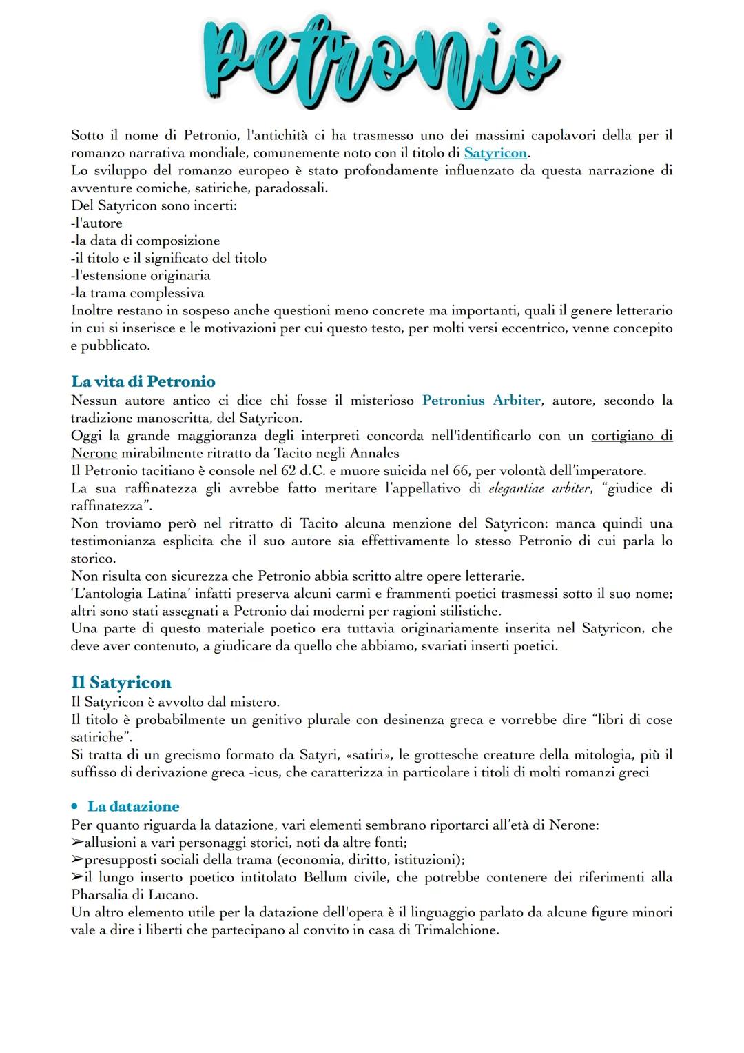 # Petronio

Sotto il nome di Petronio, l'antichità ci ha trasmesso uno dei massimi capolavori della per il
romanzo narrativa mondiale, comun