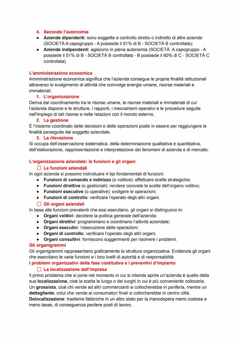 L'azienda e la sua organizzazione
L'azienda: concetto e tipologie
L'azienda è un'organizzazione di persone e di beni economici, la quale, tr