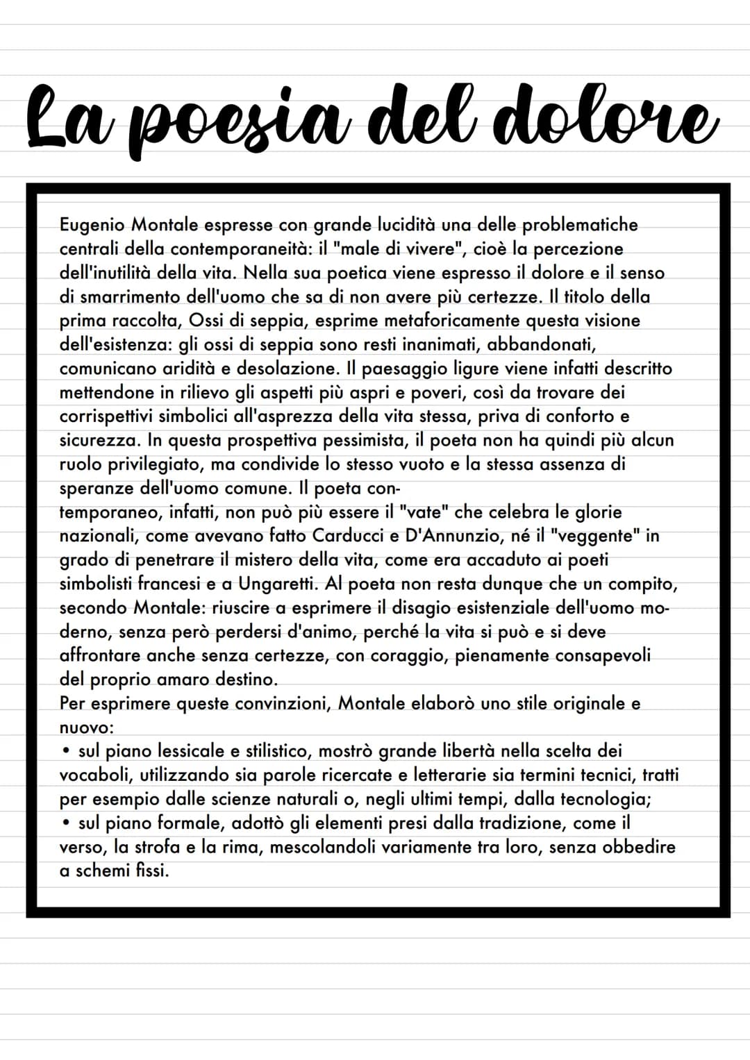 Eugenio Montale
Eugenio Montale nacque a Genova nel 1896 da una famiglia di
commercianti. Trascorse l'infanzia e l'adolescenza tra Genova e 