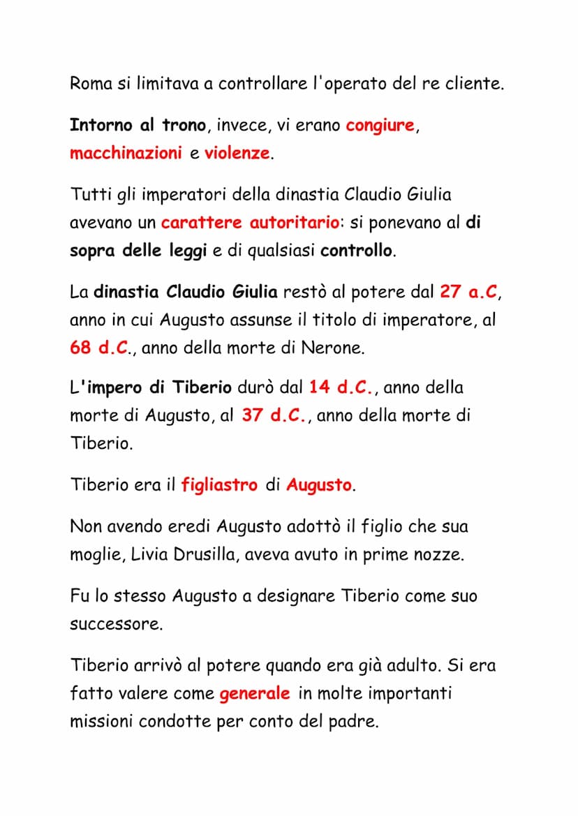 La Dinastia Giulio-Claudia
Dopo la morte di Augusto, avvenuta il 14 d.C., la
situazione delle province e dell'Italia era molto
diversa rispe