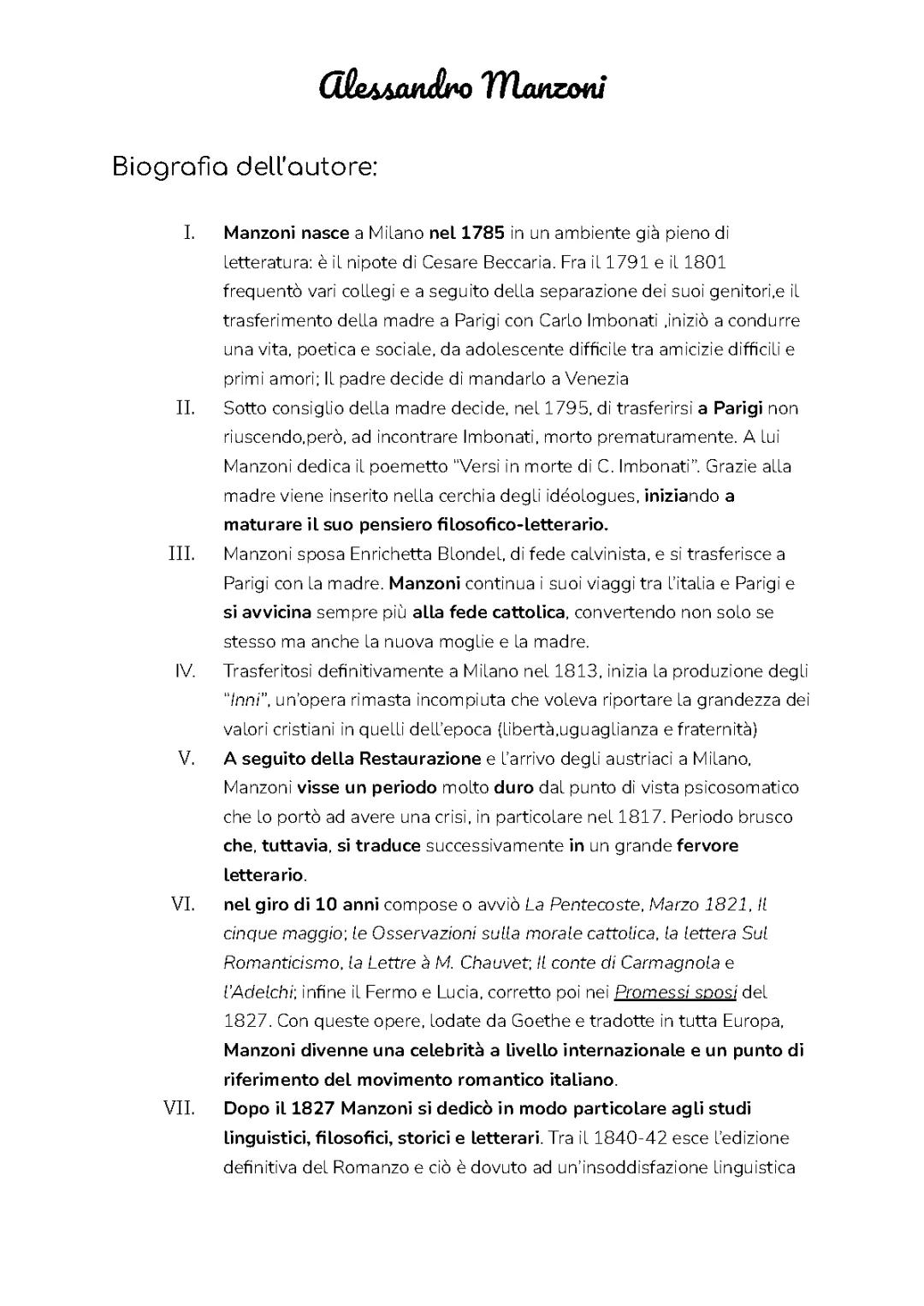 La Vita e le Opere di Alessandro Manzoni