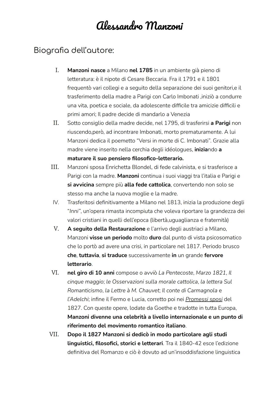 Biografia dell'autore:
I. Manzoni nasce a Milano nel 1785 in un ambiente già pieno di
letteratura: è il nipote di Cesare Beccaria. Fra il 17