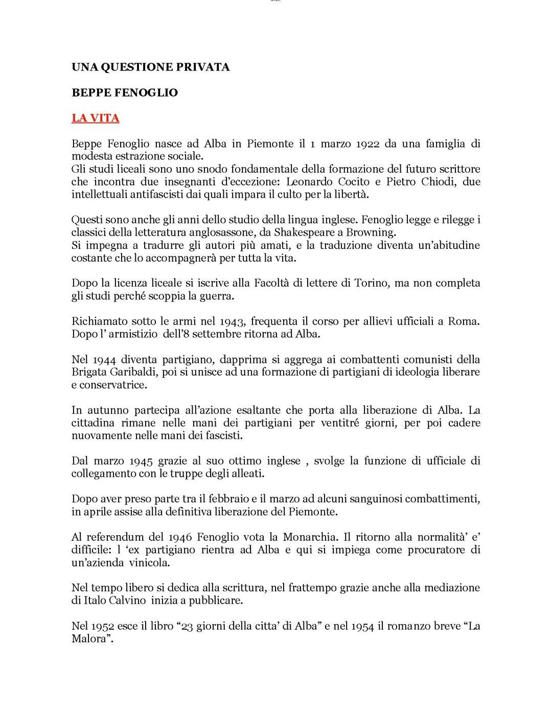 Una questione privata, vita e opere di Fenoglio