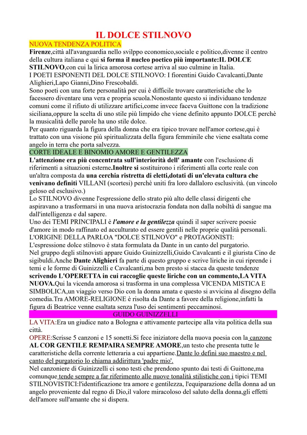 IL DOLCE STILNOVO
NUOVA TENDENZA POLITICA
Firenze, città all'avanguardia nello svilppo economico, sociale e politico, divenne il centro
dell