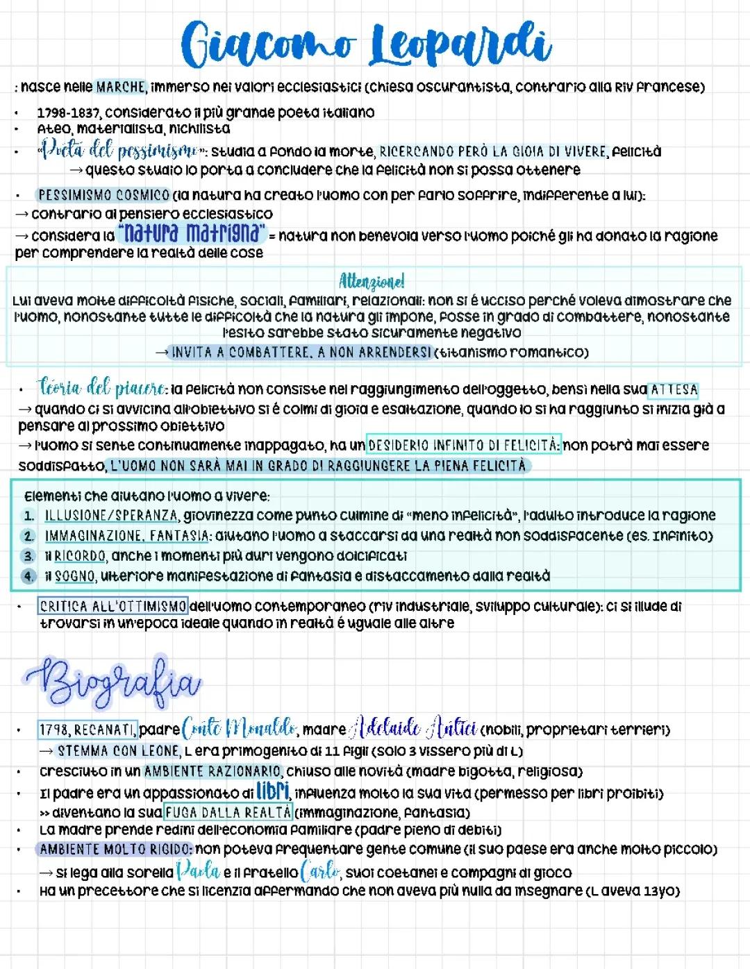 Giacomo Leopardi: descrizione, biografia