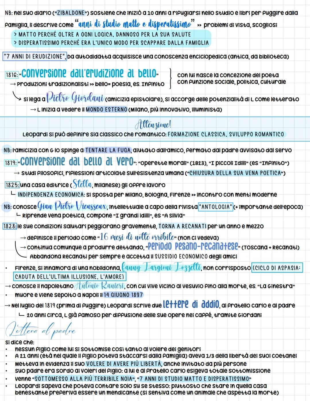 Giacomo Leopardi
: nasce nelle MARCHE, immerso nei valori ecclesiastici (Chiesa oscurantista, contrario alla Riv francese)
1798-1837, consid