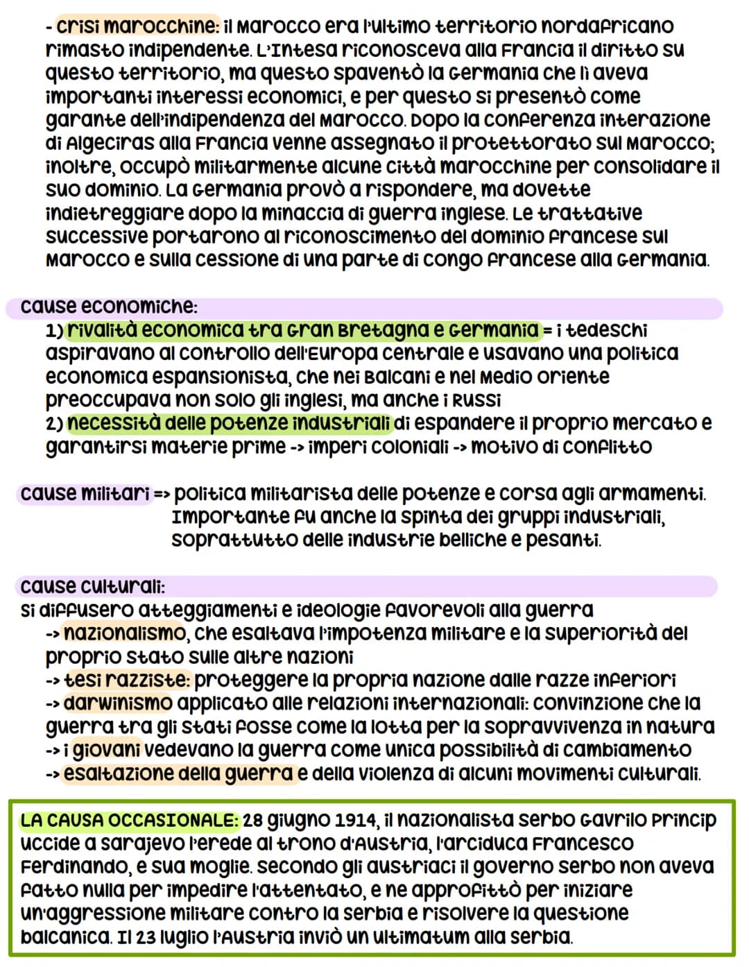 LA PRIMA GUERRA MONDIALE
1914-1918
Alcune delle cause della guerra erano presenti in Europa da molto tempo:
CAUSE REMOTE -> politiche, econo
