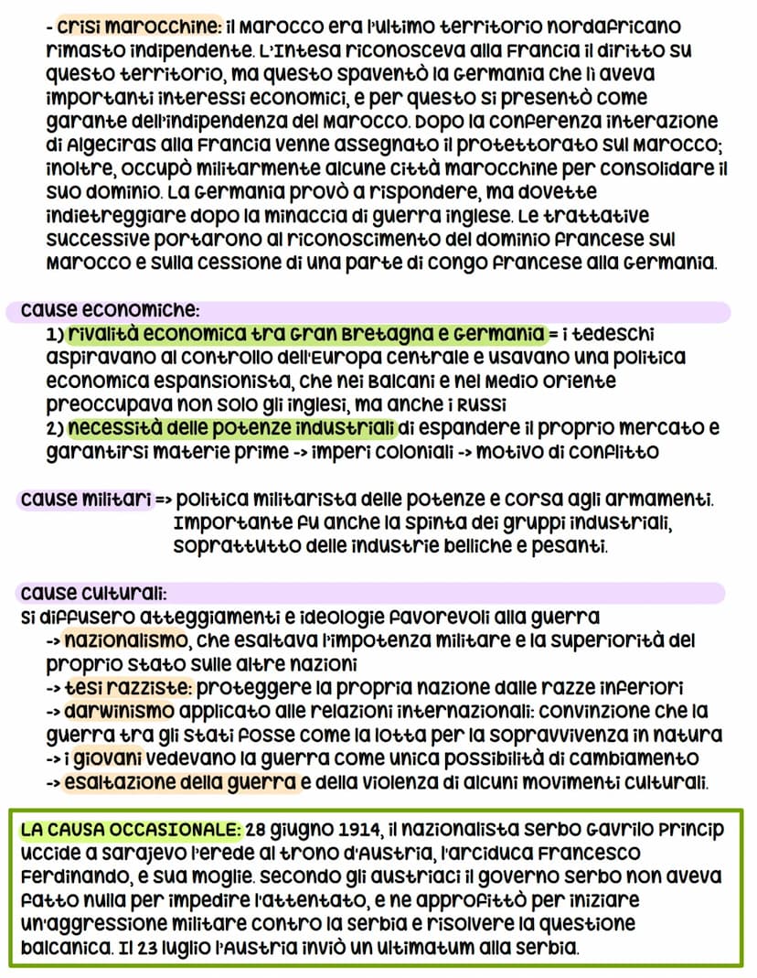 LA PRIMA GUERRA MONDIALE
1914-1918
Alcune delle cause della guerra erano presenti in Europa da molto tempo:
CAUSE REMOTE -> politiche, econo