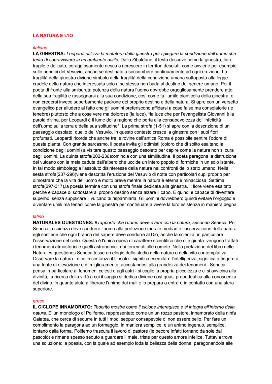 LA NATURA E L'IO
italiano
LA GINESTRA: Leopardi utilizza la metafora della ginestra per spiegare la condizione dell'uomo che
tenta di soprav