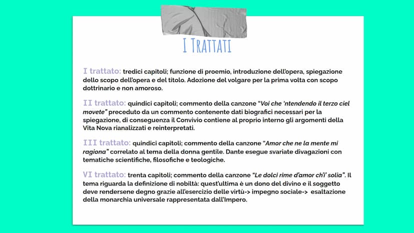 Il Convivio
Dante Alighieri TITOLO, FUNZIONE, STRUTTURA E DATAZIONE
Il Convivio è una enciclopedia non ultimata delle conoscenze medievali, 