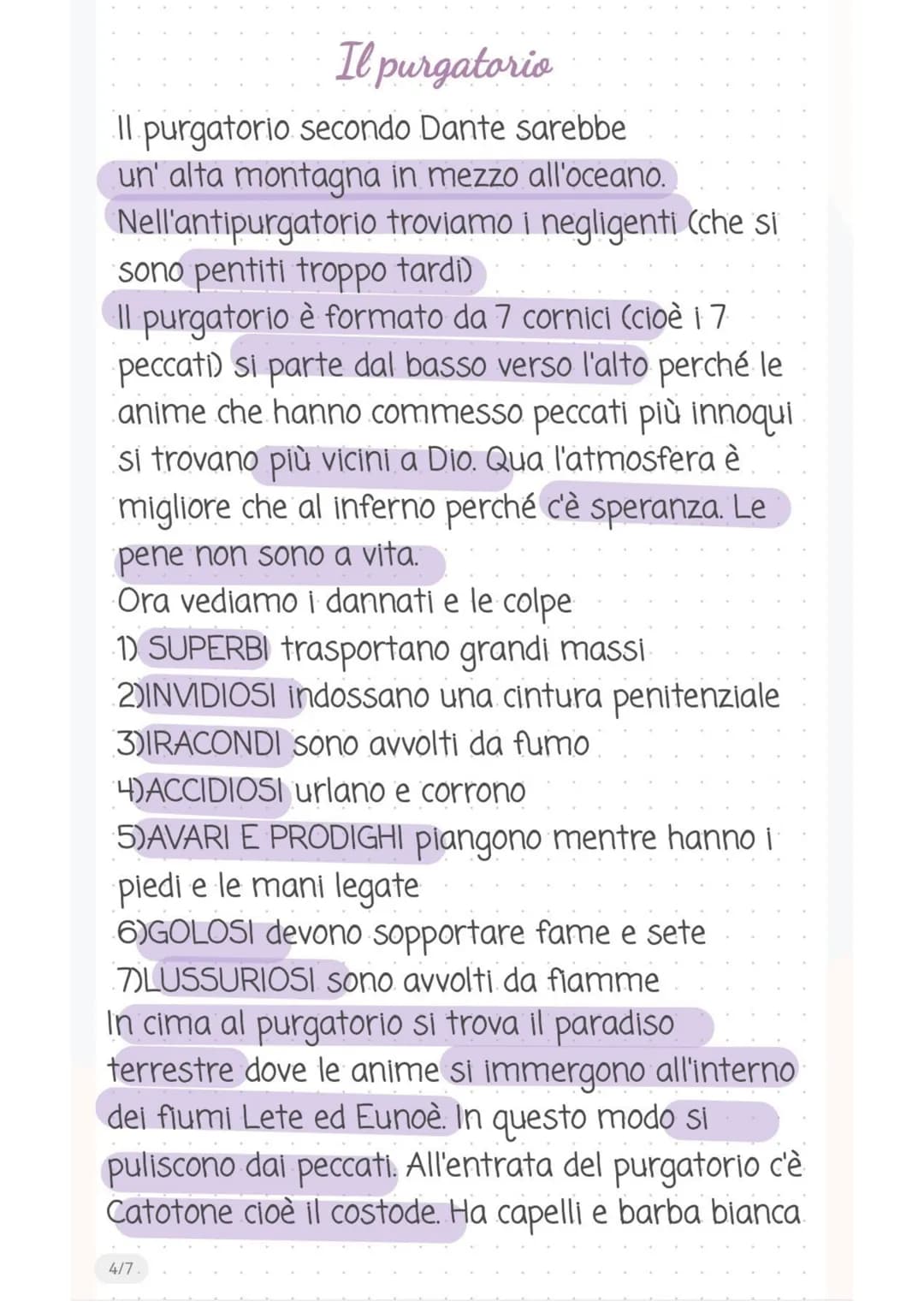 Il purgatorio
Il purgatorio secondo Dante sarebbe
un' alta montagna in mezzo all'oceano.
Nell'antipurgatorio troviamo i negligenti (che si
s