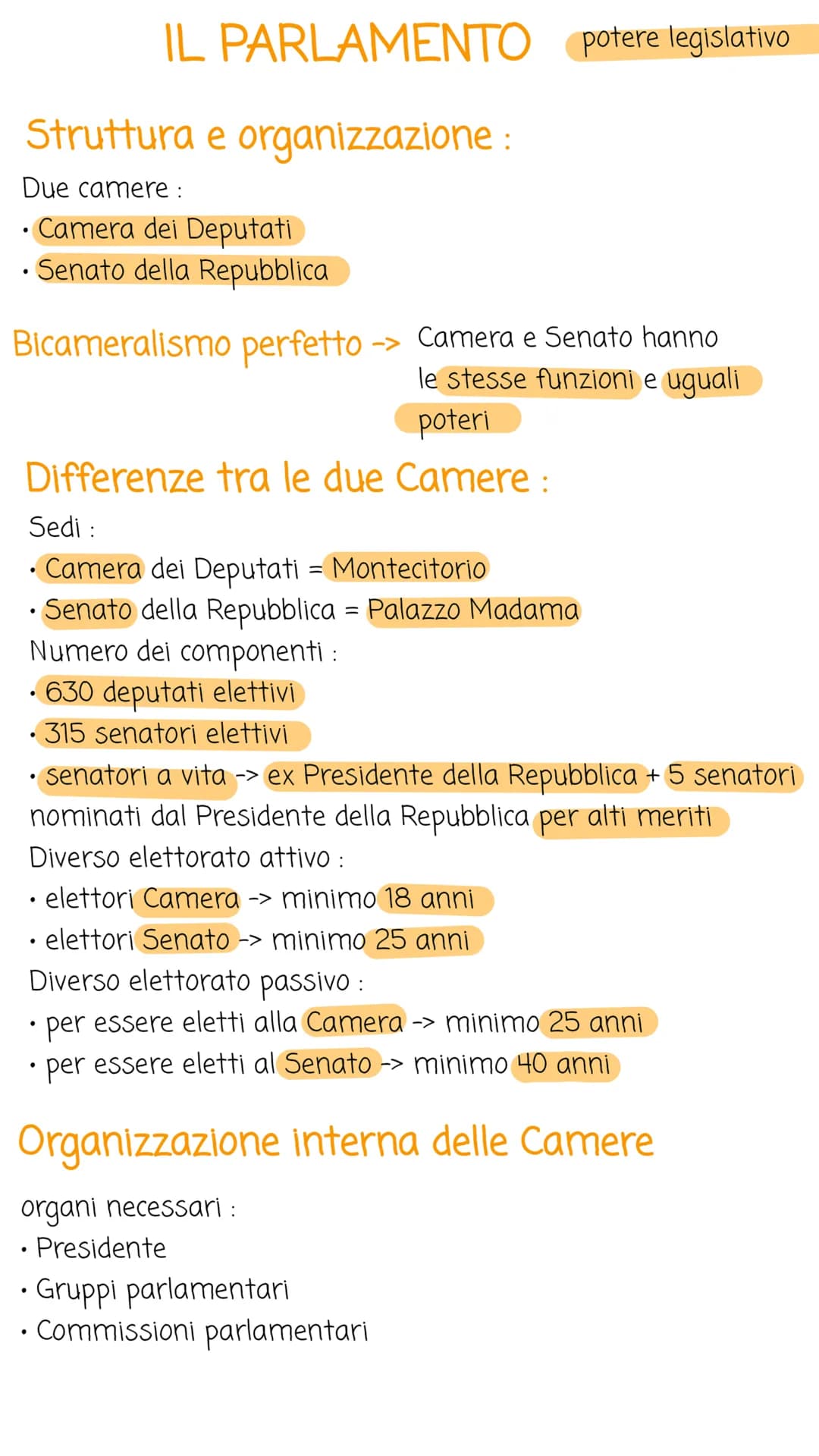 Struttura e organizzazione:
Due camere:
• Camera dei Deputati
• Senato della Repubblica
Bicameralismo perfetto
IL PARLAMENTO potere legislat