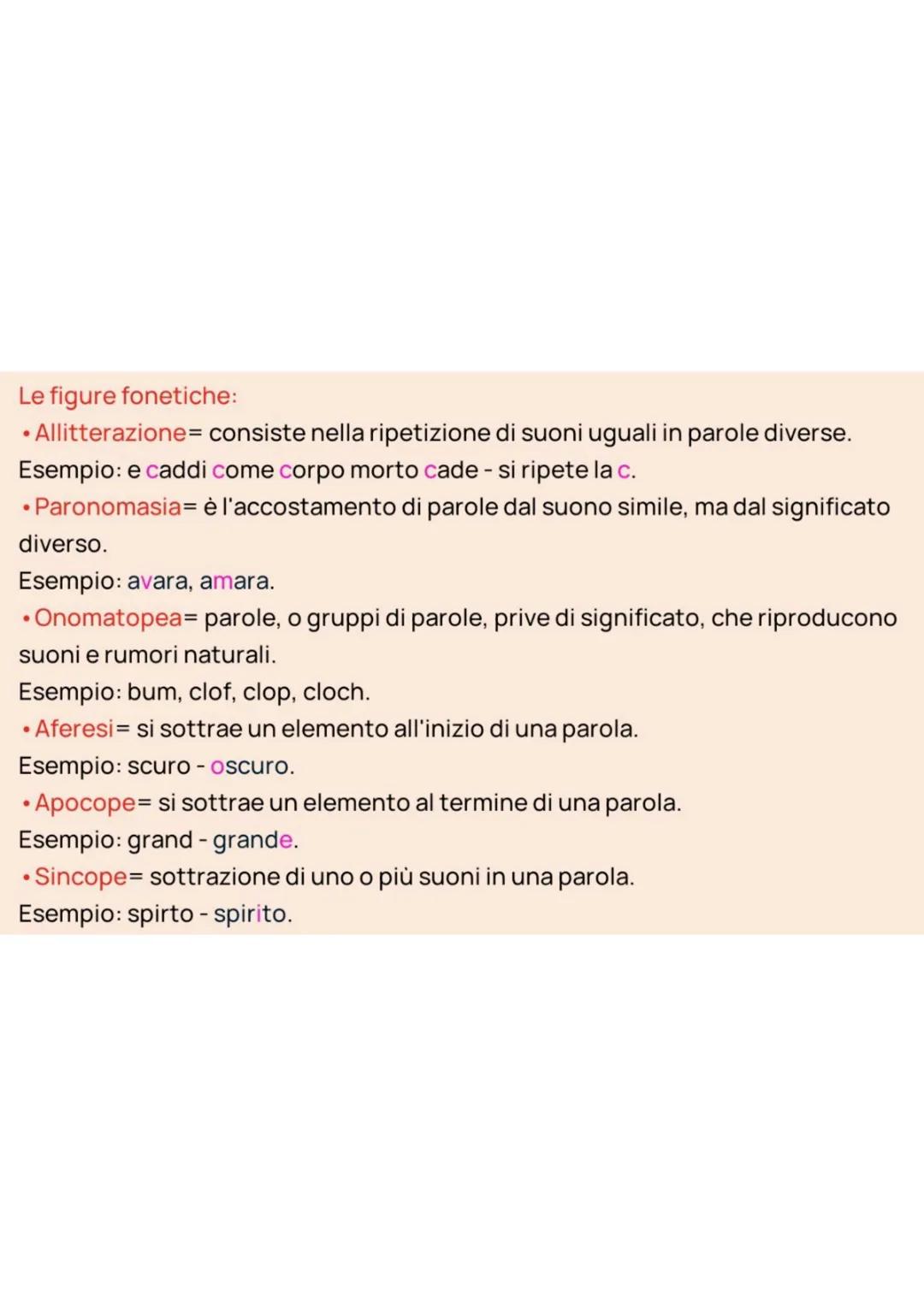 Le figure retoriche
Le figure fonetiche o di suono.
Le figure di significato.
Le figure di ordine. Le figure fonetiche:
• Allitterazione con